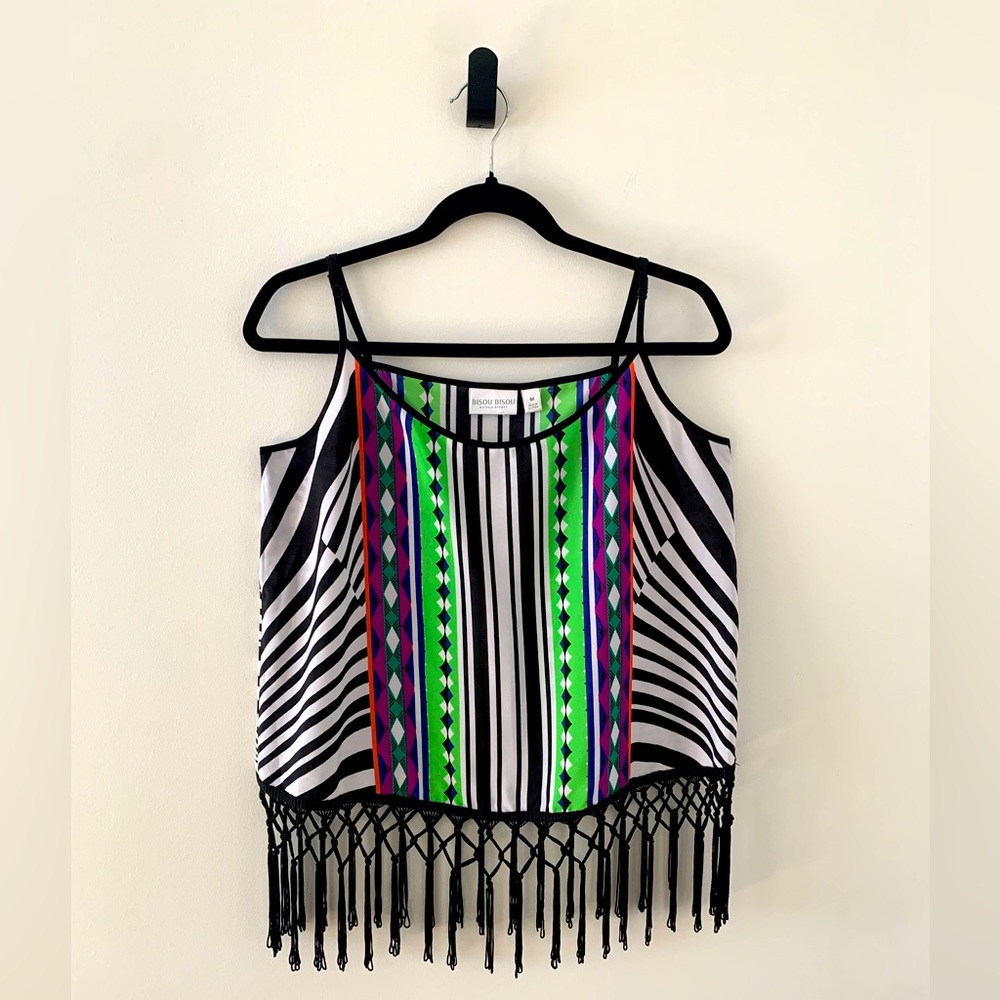 Bisou Bisou Womans Chamisole Spaghetti Strap Fringes Black/White/Colors Size M